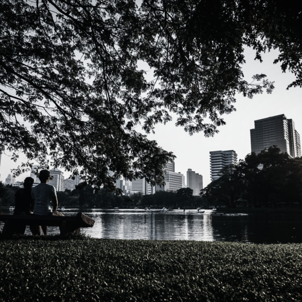 Silhouette of couple by Lumpini lake
