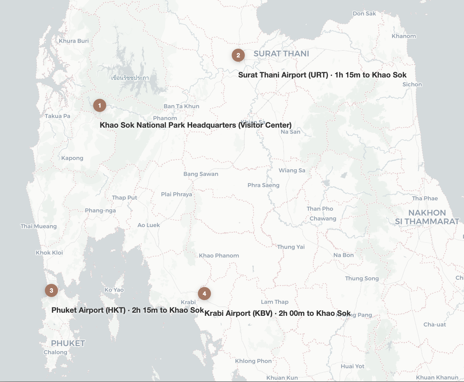 Macro map — Khao Sok logistics and location in Thailand